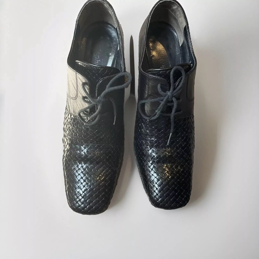 Stephane Kelian Vintage Ankle Boots Square Toe Oxfords Lace up France Woven 6.5